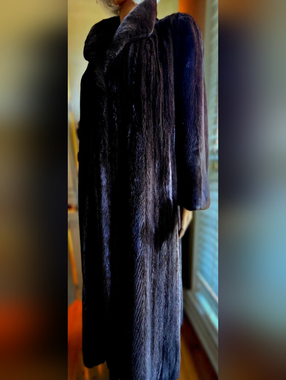 Buhl-Frye Natural American Black Mink Full Length Fur Coat L/XL Registered USA
